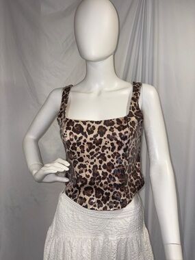 Leopard Sequin Square-Neck Camisole - Brown